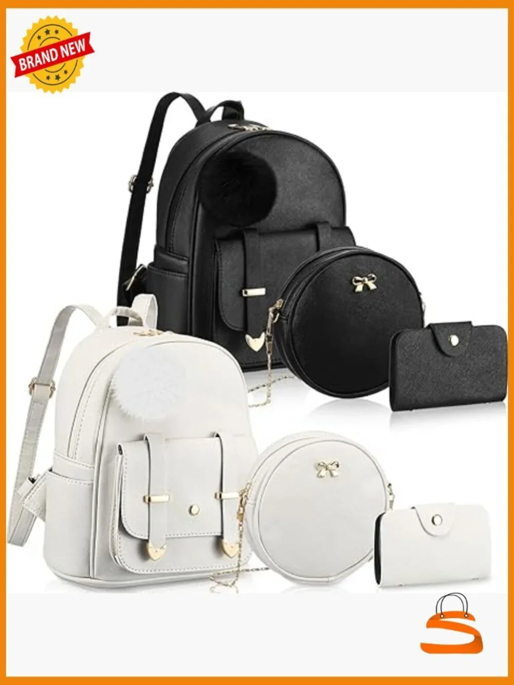 6pcs Mini PU Leather Backpack Purse Set Crossbody Wallet Set